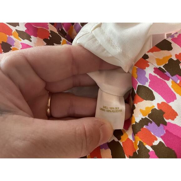 KATE SPADE Aubrey Wrap Dress 6 Pink Brown Abstract Print Silk Sleeveless Ruffles - Picture 10 of 15